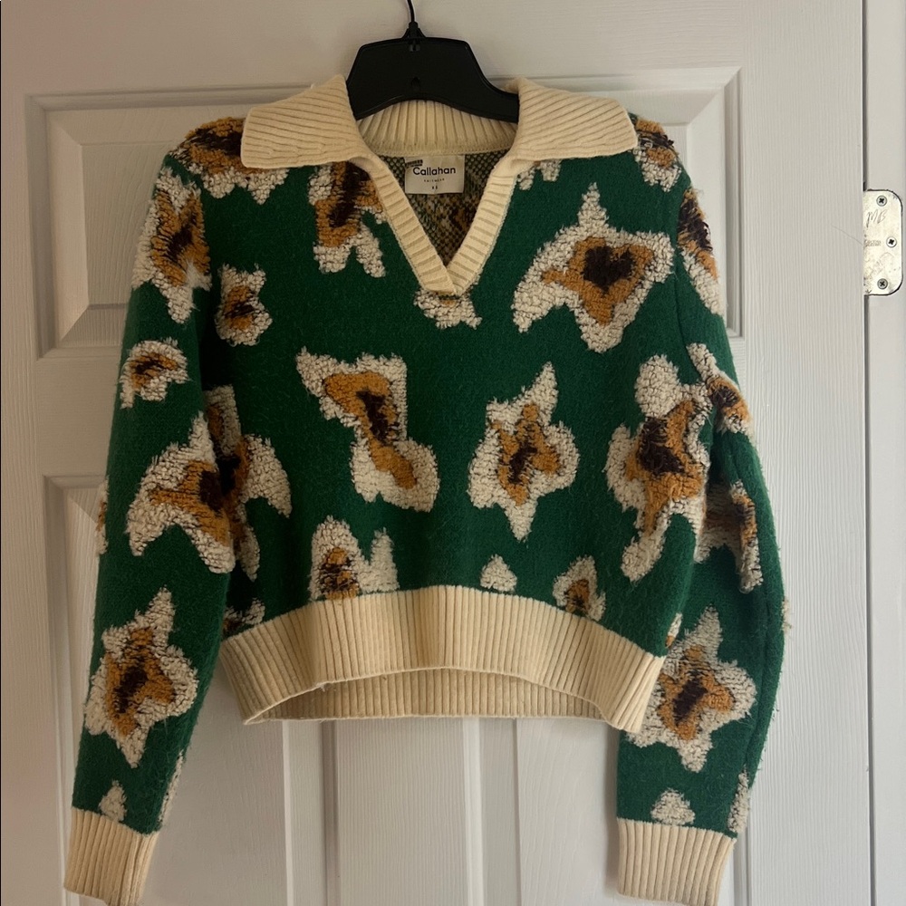 Callahan Green and Cream Floral V-Neck Sweater